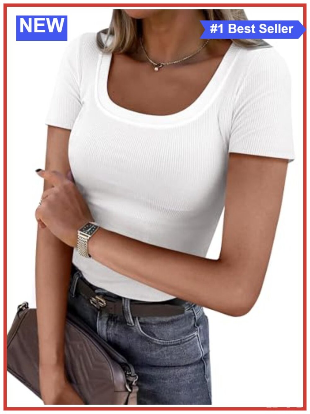 Women's Ribbed Knit Scoop Neck Short Sleeve Tee - Slim Fit Summer Top